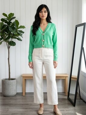 CAbi Mint Green Cropped V-Neck Cardigan with Gold Buttons